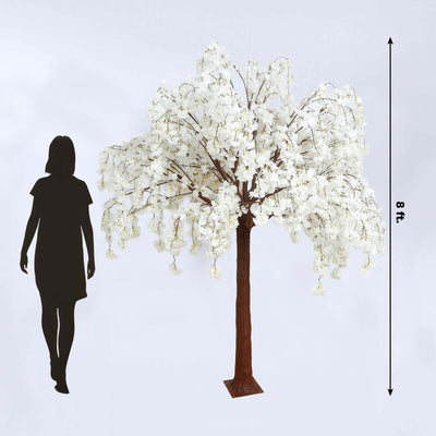 Artificial Cherry Blossom Tree 8ft White – Silk Sakura Wishing Tree with Fiberglass Trunk & Sturdy Metal Base