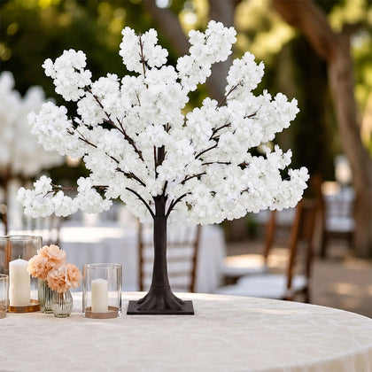 Artificial Cherry Blossom Tree Centerpiece 3ft White – Silk Sakura Wishing Tree with Metal Base