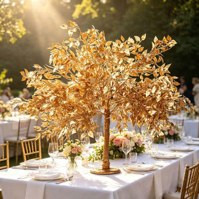3ft Metallic Gold Faux Leaf Trees – Indoor Event Décor with Realistic Trunk Base