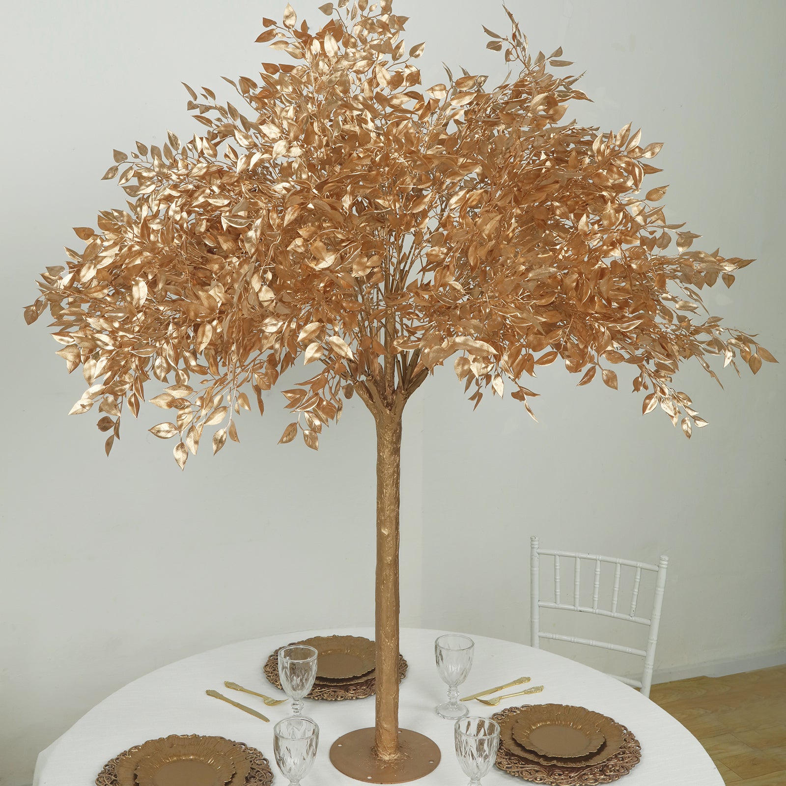 5ft Metallic Gold Faux Leaf Trees – Indoor Event Décor with Realistic Trunk Base