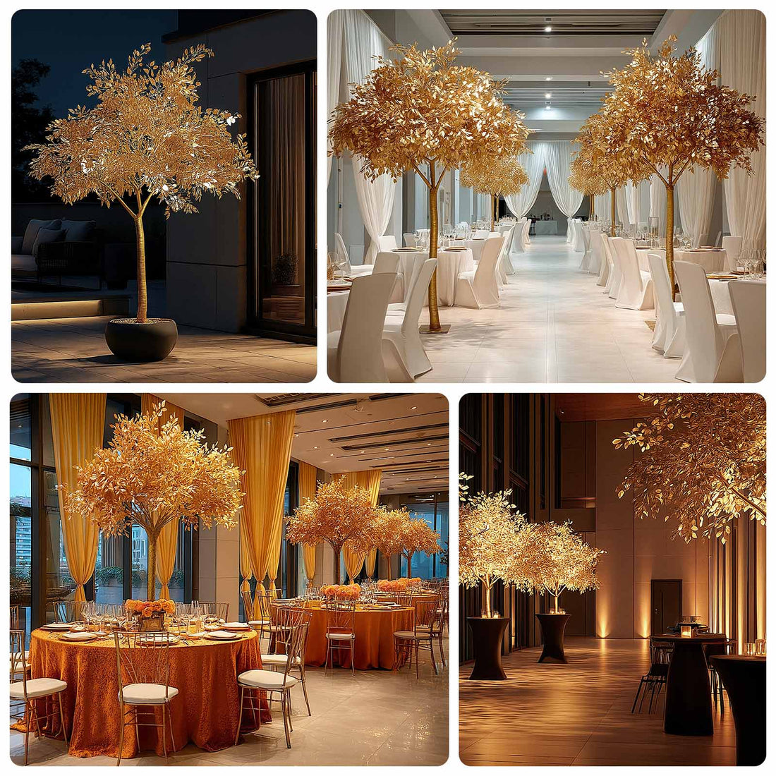 7ft Metallic Gold Faux Leaf Trees | eFavormart