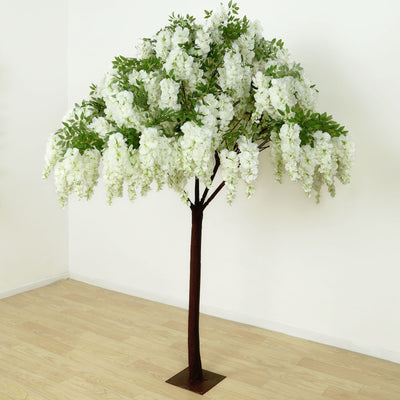 White wisteria artificial tree in a minimalist setting