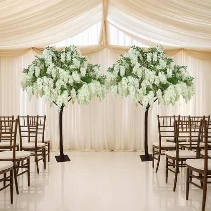 7ft Freestanding White Wisteria Tree – Romantic Faux Flower Decor for Aisles & Photo Backdrops