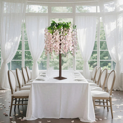 4ft Tall Blush Wisteria Tree with Cascading Silk Flowers – Faux Floral Display with Real Wood Trunk for Wedding & Event Decor