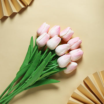 Bring the Beauty of Blush to Your Wedding Decor with 10 Stems Blush Artificial Foam Tulip Flower Bouquets