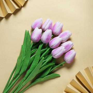 10 Stems Lavender Lilac Real Touch Artificial Foam Tulip Flowers - Elevate Your Event Decor