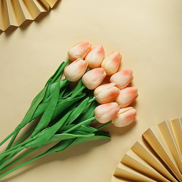 Bring a Pop of Color with 10 Stems Peach Artificial Foam Tulip Flower Bouquets