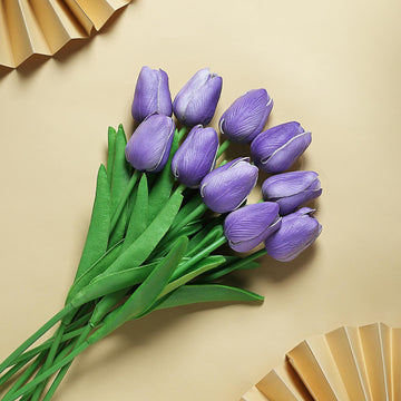 Enhance Your Event Decor with Purple Real Touch Artificial Foam Tulip Flower Bouquets