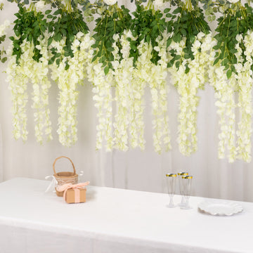 Cream Artificial Silk Hanging Wisteria Flower Vines 44'' - Create a Romantic and Refreshing Atmosphere