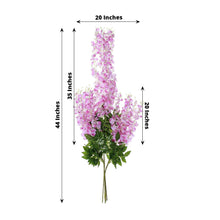 Floral backdrop décor and floral garlands: Silk Lavender Lilac Flowers Bunch with measurements shown