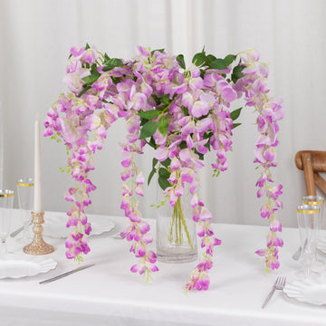Lavender Lilac Artificial Silk Hanging Wisteria Flower Vines - Perfect for Any Event