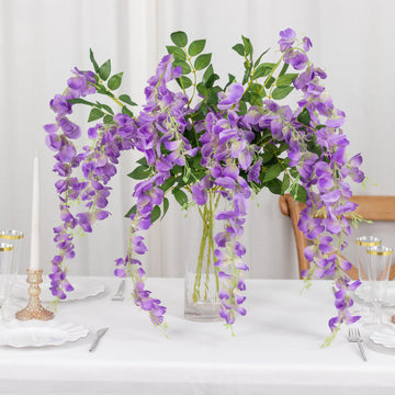 Purple Artificial Silk Hanging Wisteria Vines for Stunning Event Decor