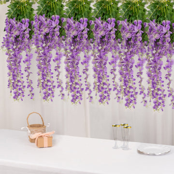 Purple Artificial Silk Hanging Wisteria Flower Vines