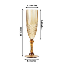 6 Pack | 8oz Amber Gold Crystal Cut Reusable Plastic Champagne Glasses, Shatterproof Wedding Toast