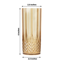 6 Pack | 14oz Amber Gold Crystal Cut Reusable Plastic Highball Drink Glasses