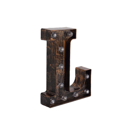 Rustic wooden letter L with lights for decor