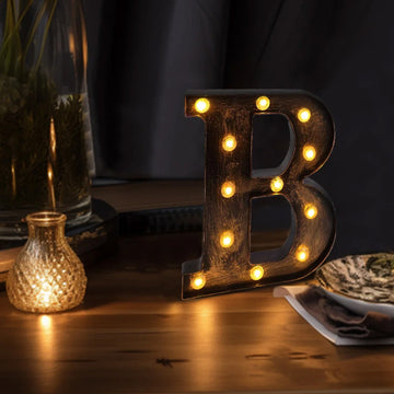 Antique Black Industrial Style LED Marquee Letter "B", Vintage Style Light Up Alphabet Letter Sign - 9"