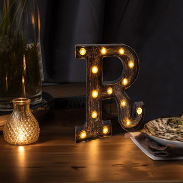 Antique Black Industrial Style LED Marquee Letter "R", Vintage Style Light Up Alphabet Letter Sign - 9"