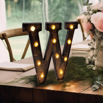 Antique Black Industrial Style LED Marquee Letter Light "W"