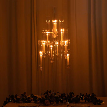 Create a Stunning Display with the 10 Arm Clear Acrylic Cluster Round Taper Candle Holder Candelabra