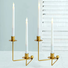 2 Pack of 7 Inch Metal Candelabra Taper Candle Holder with 2 Arms and Geometric V Shape Base Design in Gold