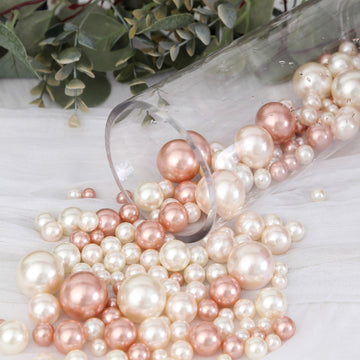 200Pcs Assorted Blush, Rose Gold and Off White Lustrous Faux Pearl Beads Vase Fillers, No Hole DIY Craft Bead Set