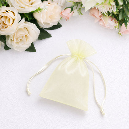 100 Pack Yellow Organza Drawstring Favor Bags 3" x 4" – Wedding Party Gift Bags