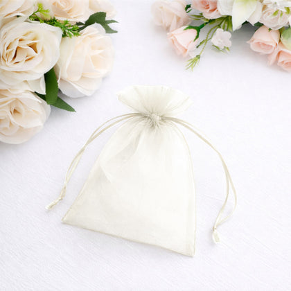 100 Pack Ivory Organza Drawstring Gift Bags, 4" x 6" – Wedding Party Favor Bags