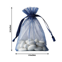 10 Pack | 4inches Navy Blue Organza Drawstring Wedding Party Favor Gift Bag