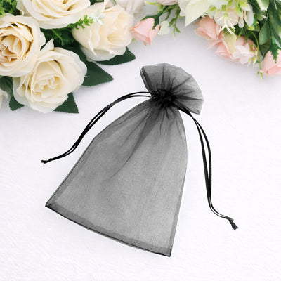100 Pack Black Organza Drawstring Gift Bags, 5" x 7" – Wedding Party Favor Bags