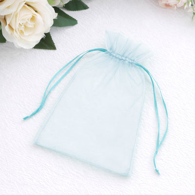 Turquoise organza gift bag with drawstring closure
