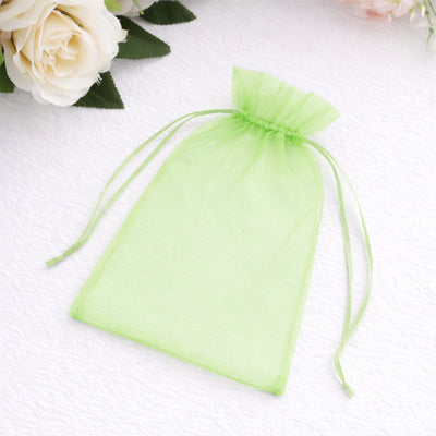 Green organza gift bag with drawstring closure