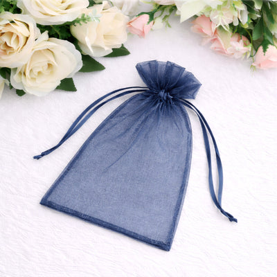 Navy organza drawstring bag for gifts or party favors.