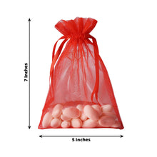 10 Pack | 5x7inch Red Organza Drawstring Wedding Party Favor Gift Bags