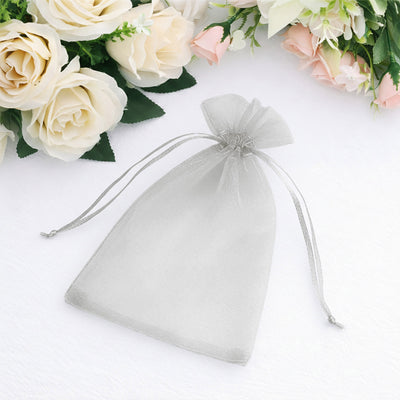 Silver organza gift bag with drawstring closure