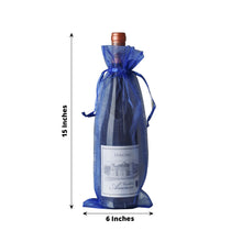 10 Pack | 6x15inches Royal Blue Organza Drawstring Party Favor Wine Bags