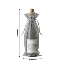 10 Pack | 6x15inches Silver Organza Drawstring Party Favor Wine Gift Bags