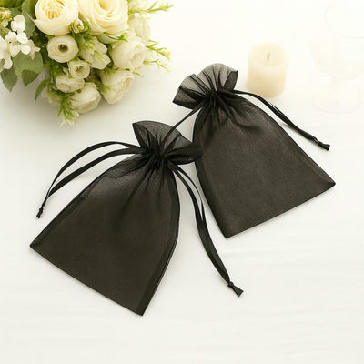 Black organza gift bags with ribbon ties
