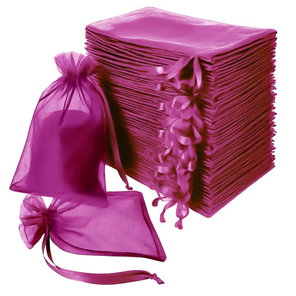 100 Pack Fuchsia Organza Drawstring Gift Bags, 6" x 9" – Wedding Party Favor Bags