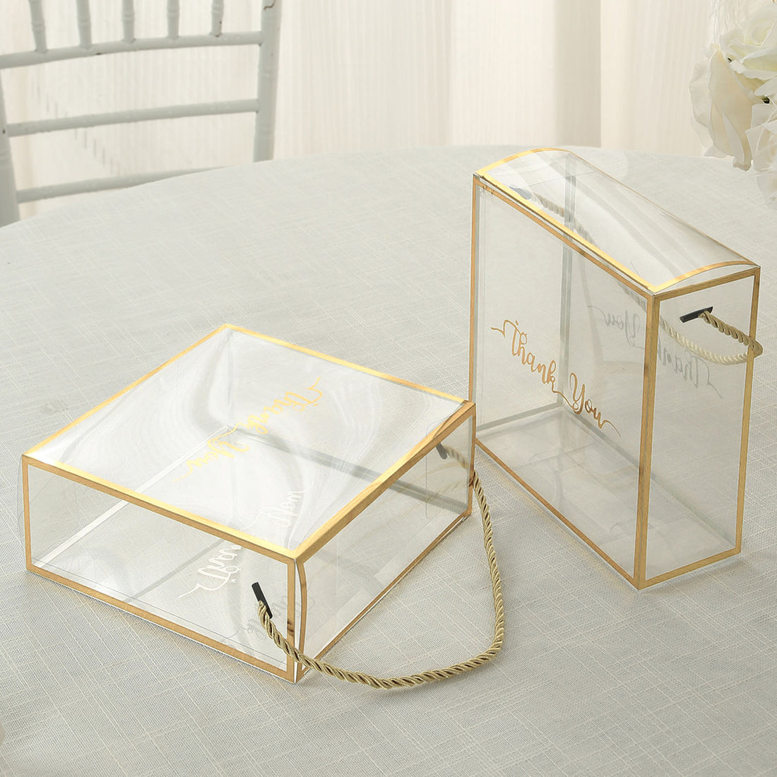 Gold Trimmed Clear PVC Favor Boxes 25 Pack | eFavormart