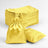 Stack of yellow satin bags on a white background.