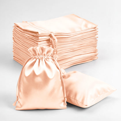60 Pack Satin Drawstring Favor Bags, Peach 3"x4" Jewelry & Candy Gift Bags for Weddings & Parties