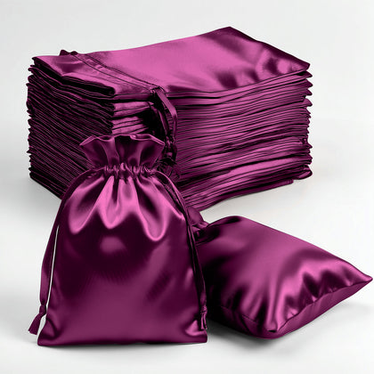 60 Pack Eggplant Satin Wedding Party Favor Bags, Drawstring Pouch Gift Bags 4"x6"