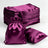 Purple satin drawstring bags and pillows arranged on a white background.