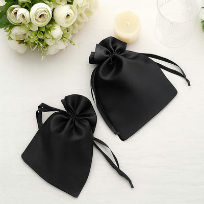 Black satin drawstring bags for gifts or storage