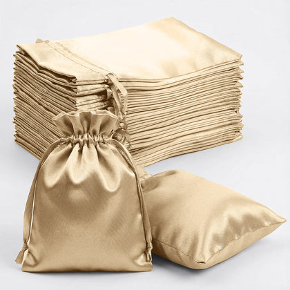 60 Pack Champagne Satin Drawstring Wedding Party Favor Gift Bags 5"x7"