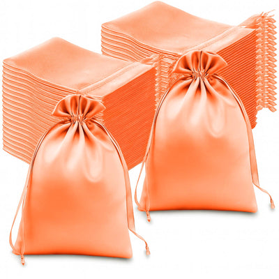 Set of 20 orange satin drawstring bags for gifts and storage