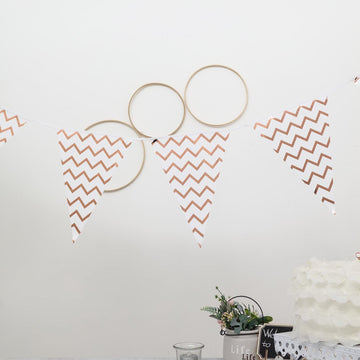 Elevate Your Event with the Rose Gold Chevron Print Triangle Pennant Flag Party Banner