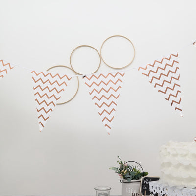 Rose gold zigzag bunting banner for party decorations.