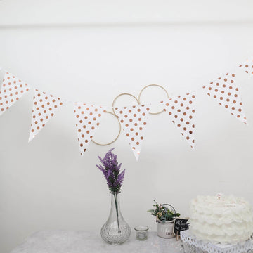 Add Elegance and Glamour to Your Celebrations with the Rose Gold Polka Dot Print Triangle Pennant Flag Party Banner 7.5ft